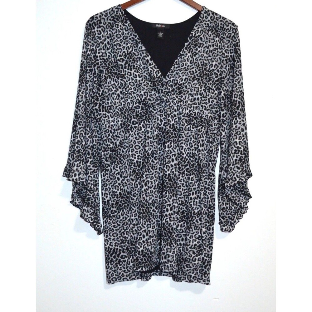 Style & Co Animal Print Tunic L Bell Sleeve Boho Party Vacation